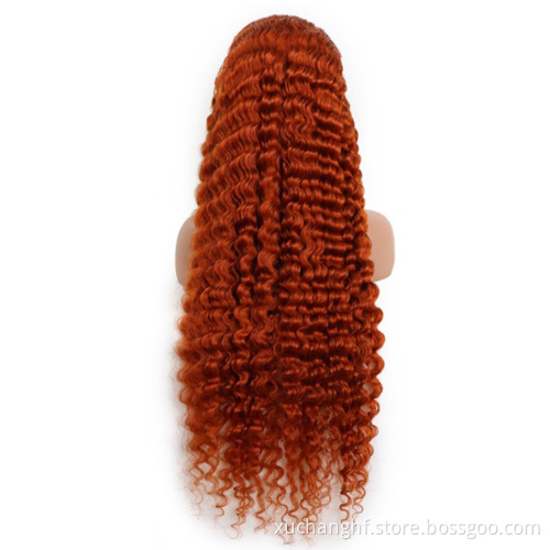 #350 Ginger Colored Wigs Human Hair Lace Front,Custom Color Wig For Black Women, #350 Deep Wave Orange Ginger Human Hair Wig